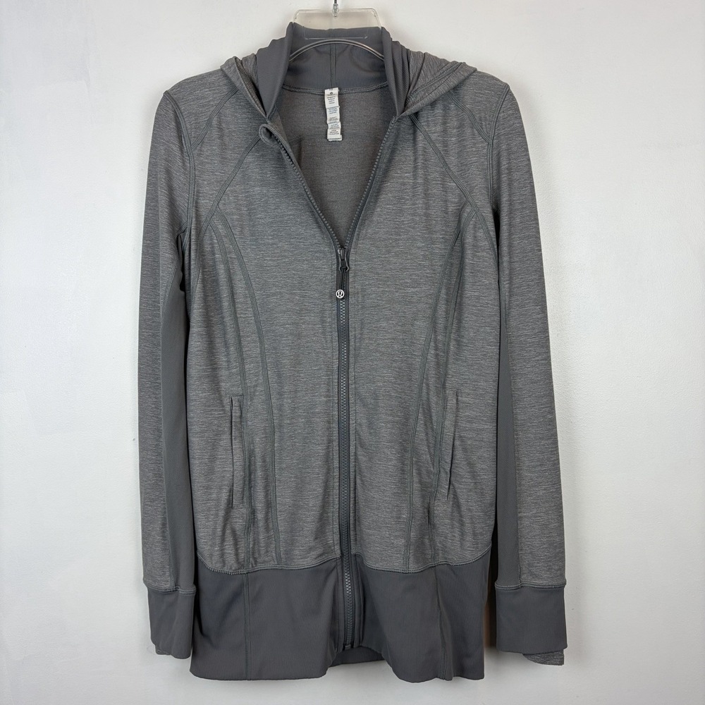 Lululemon Daily Practice Jacket Women 10 Zip Hood Gray Athleisure Sport Gym
